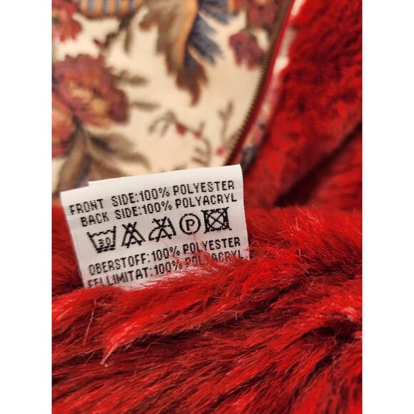 Vtg DB Sport Red Faux Fur Floral Victorian Tapestry Collared Moto Coat Sz M - Picture 8 of 8